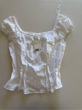H&M White Square Neck Puff Sleeve Top